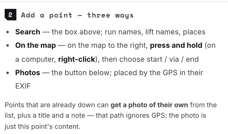 The editor's “Add a point — three ways” panel